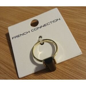 NEW French Connection‎ Simple Gold Black Bar Minimalist Ring, Adjustable